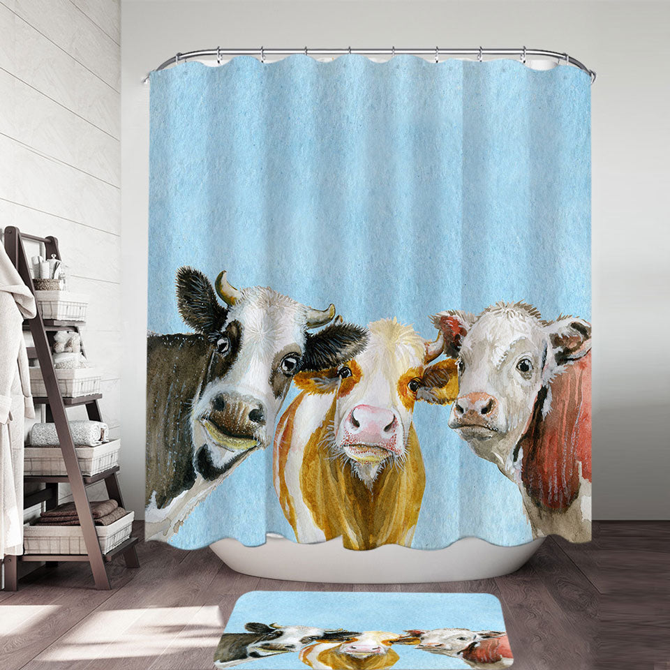 Art Painting Friendly Cows Cute Shower Curtains