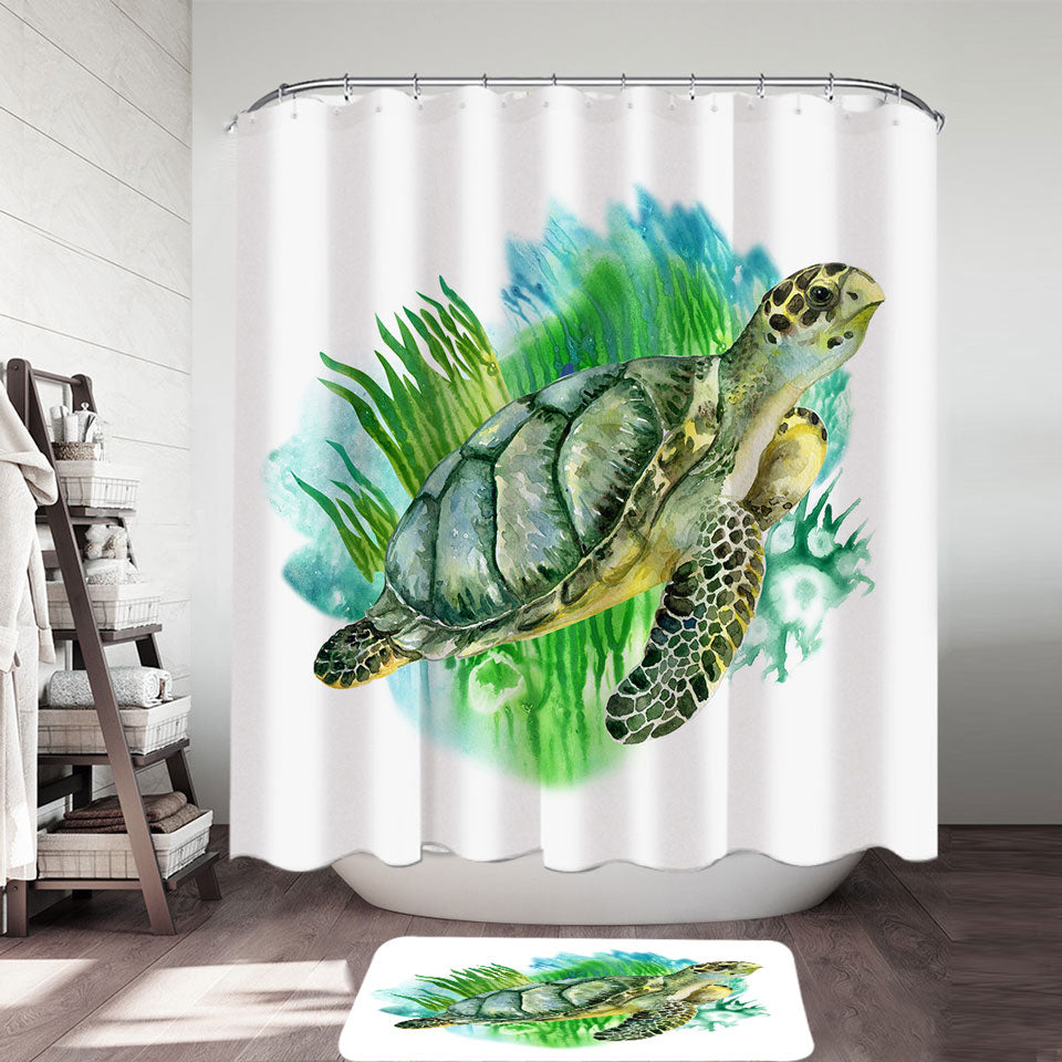 Art Painting Green Turtle Nautical Shower Curtains