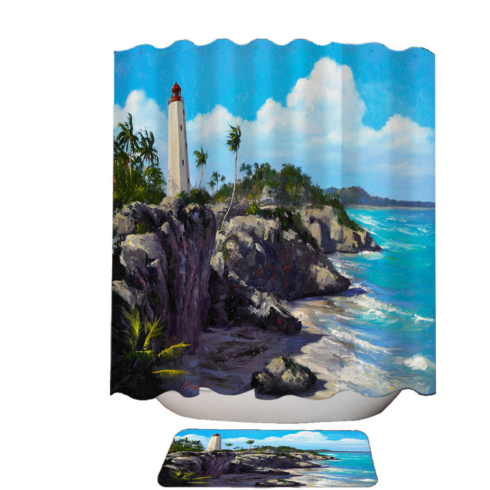 Art Painting Lighthouse Shower Curtain Ocean Coastal Splendor