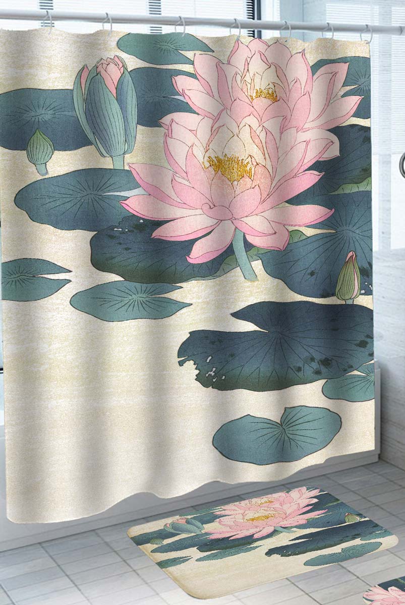 Art Painting Pink Water Lily Shower Curtain