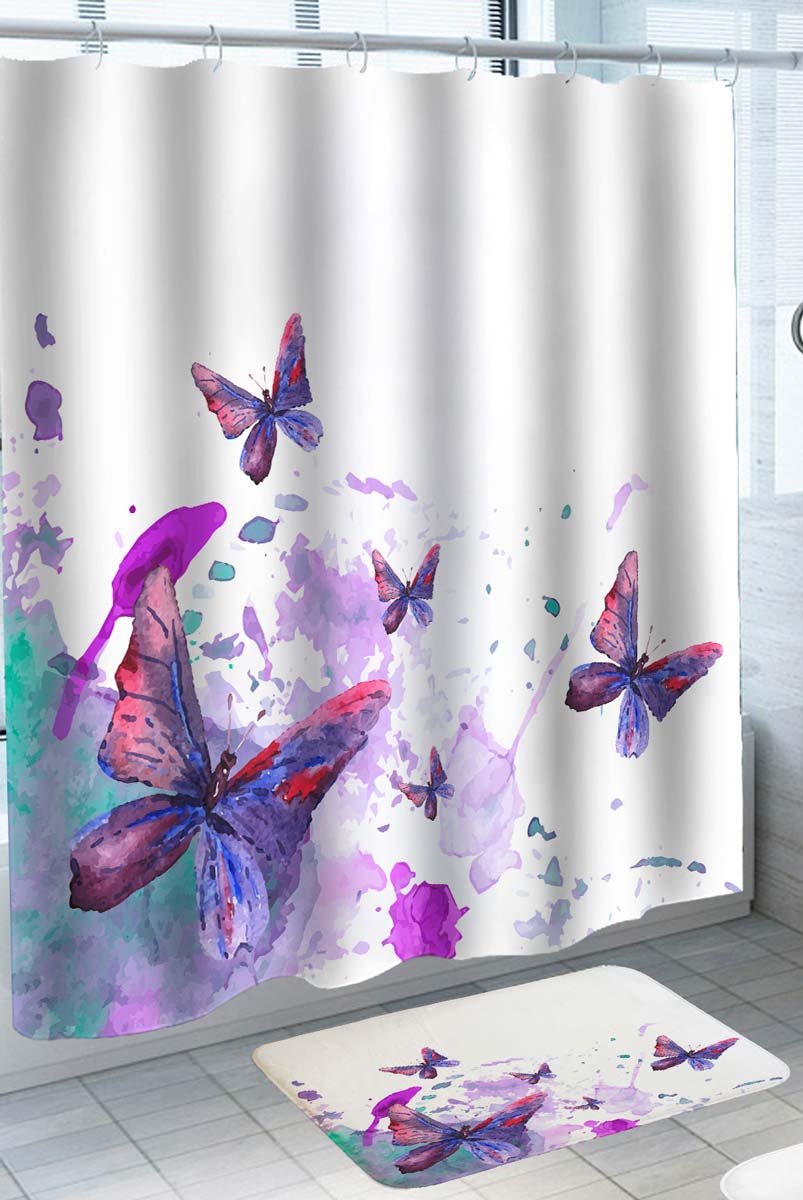 Art Painting Purple Butterflies Shower Curtain