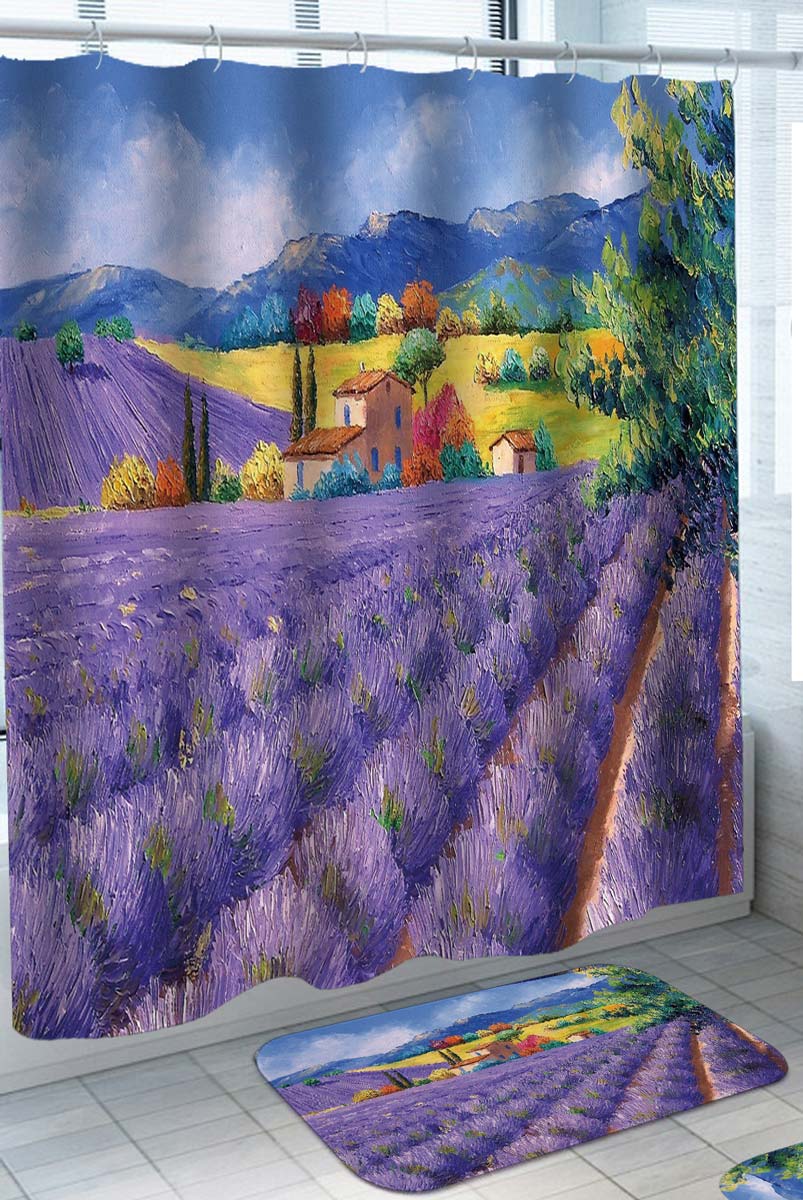 Art Painting Purple Lavender Farm Shower Curtain