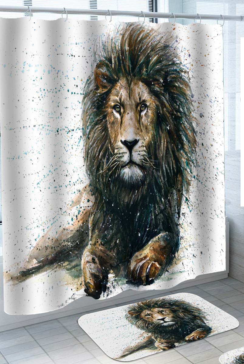 Art Painting Serious King Lion Shower Curtain