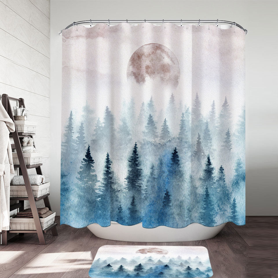 Art Painting Shower Curtain Full Moon Forest Shower Curtain