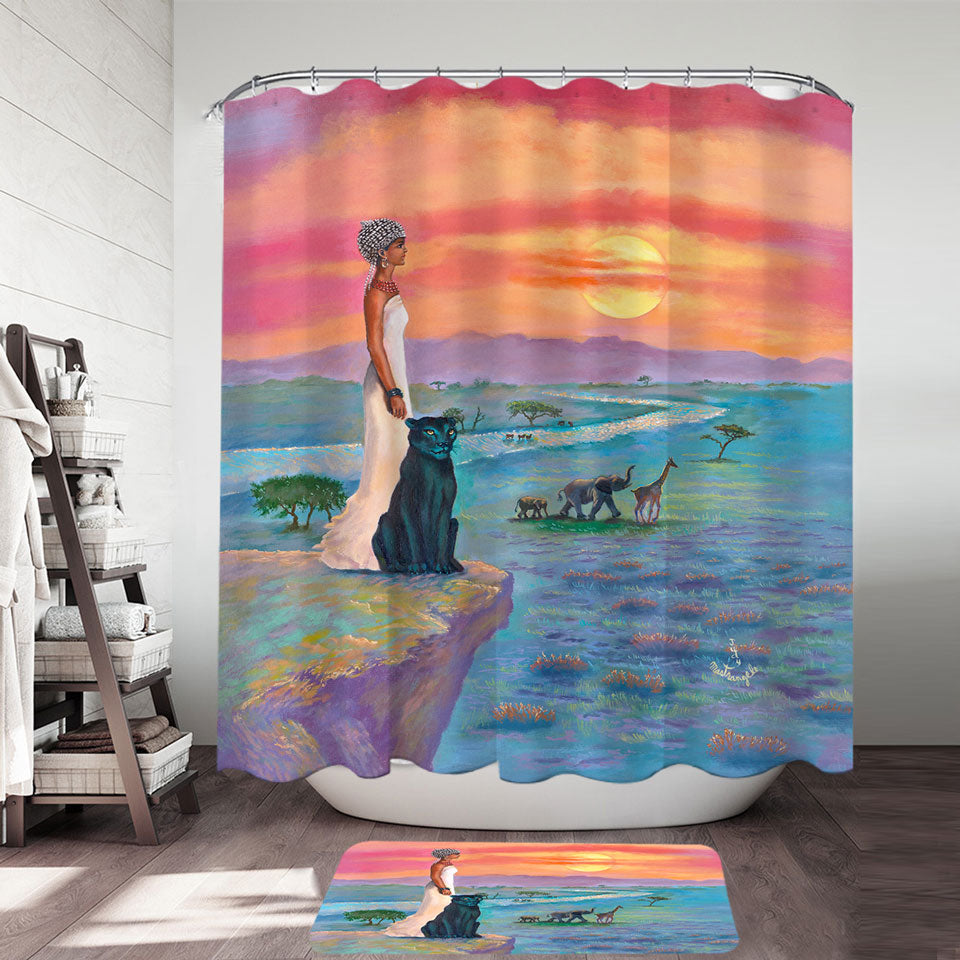 Art Painting Shower Curtain the landscape of Africa Animals and African Queen