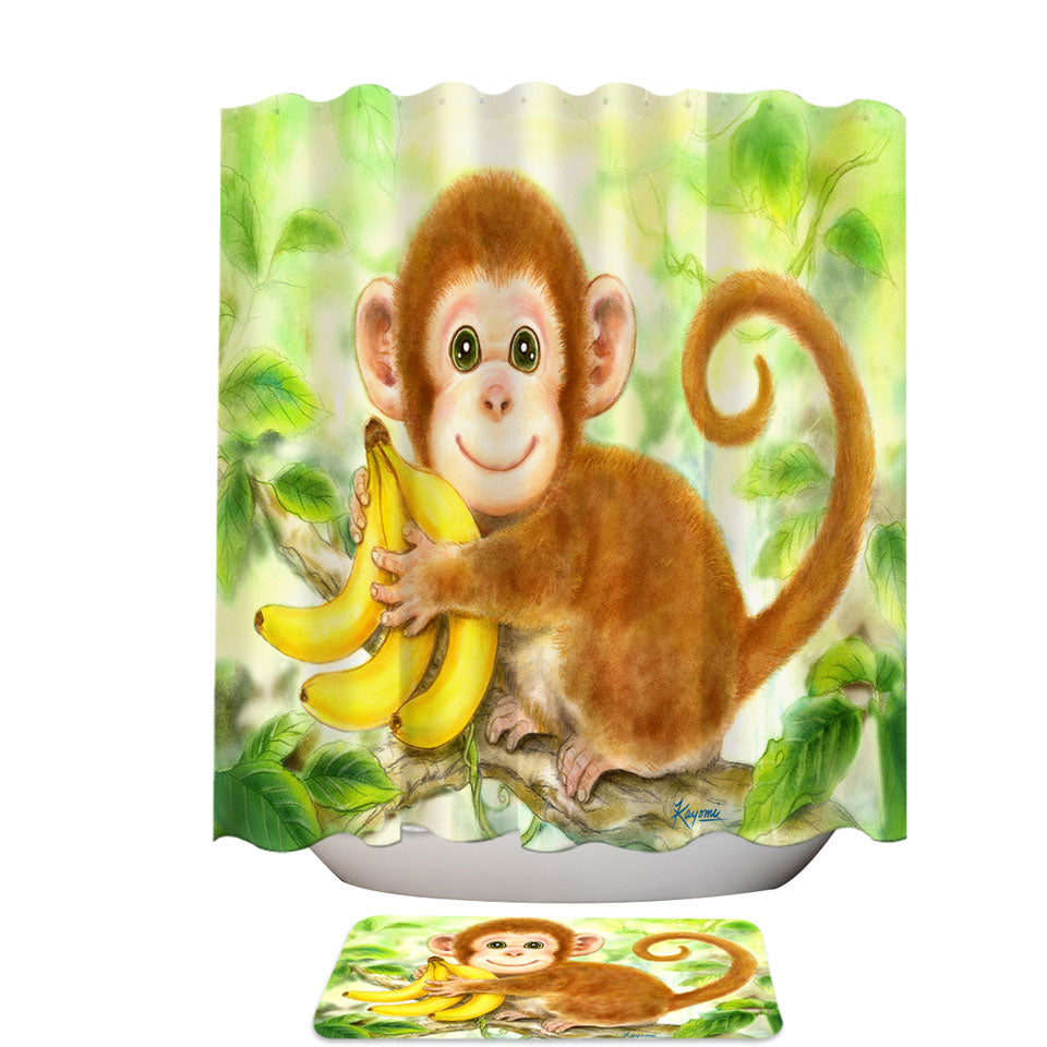 Art Painting Shower Curtains for Kids Baby Monkey