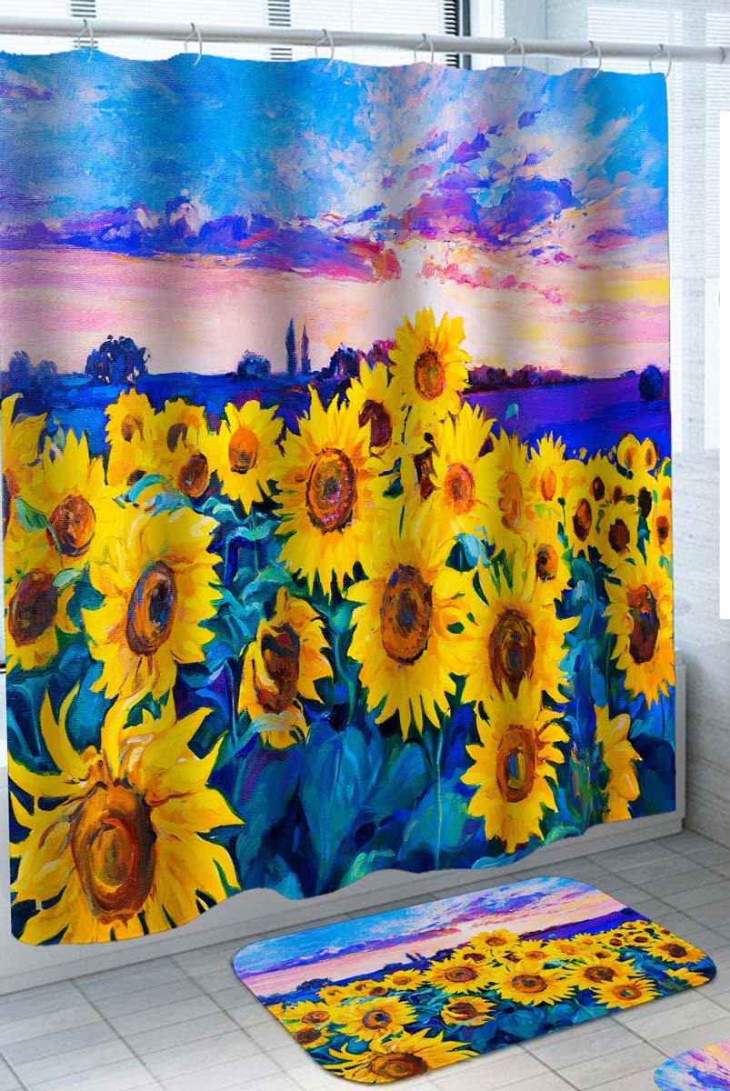 Art Painting Sunflowers at Sunset Shower Curtain