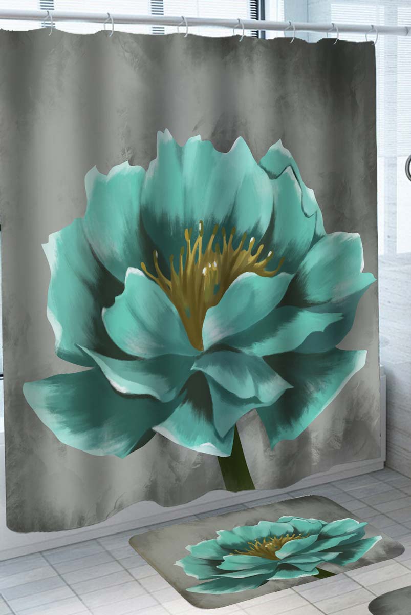Art Painting Turquoise Flower Shower Curtains