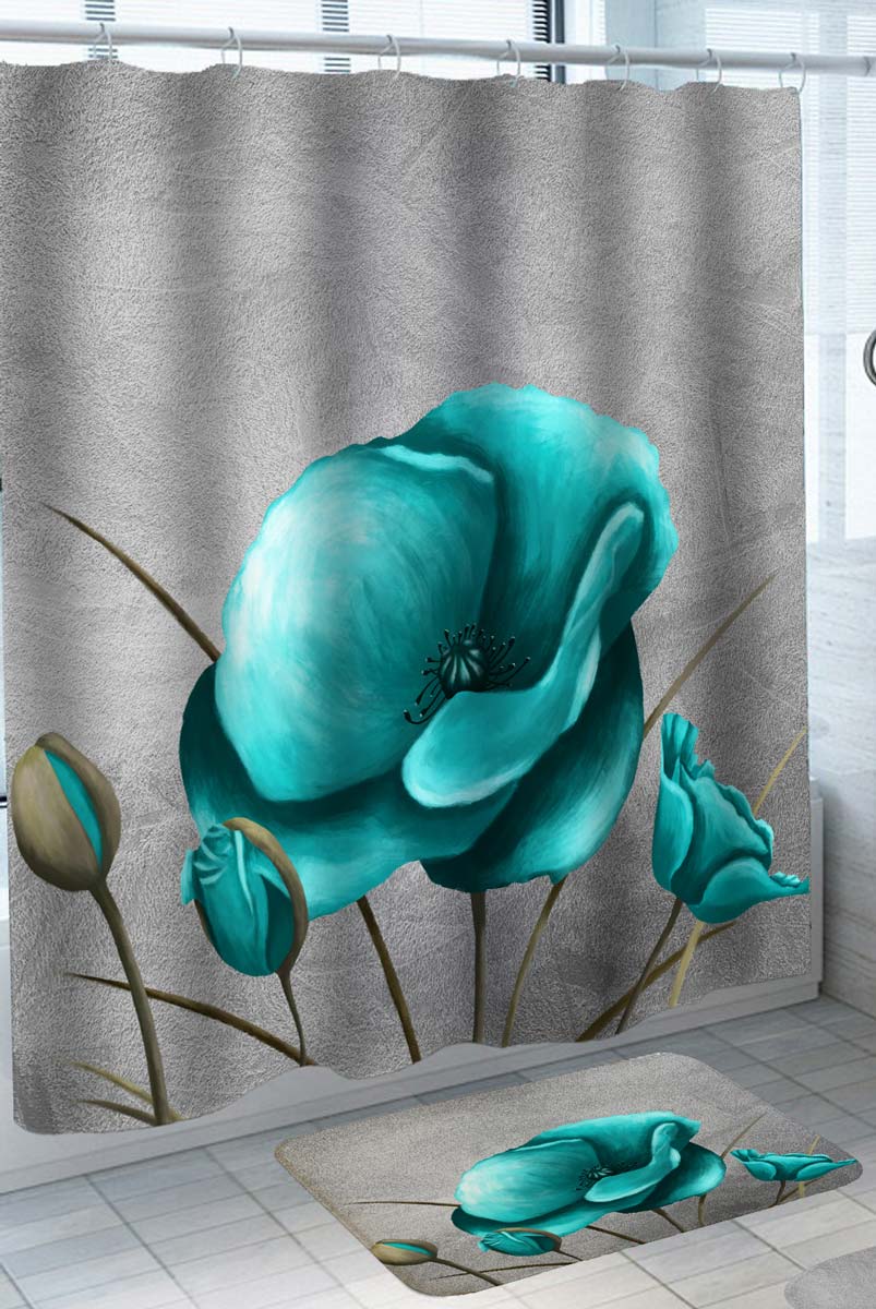 Art Painting Turquoise Flowers Shower Curtain