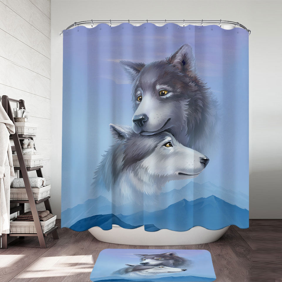 Art Painting Wolves Couple Cute Shower Curtains
