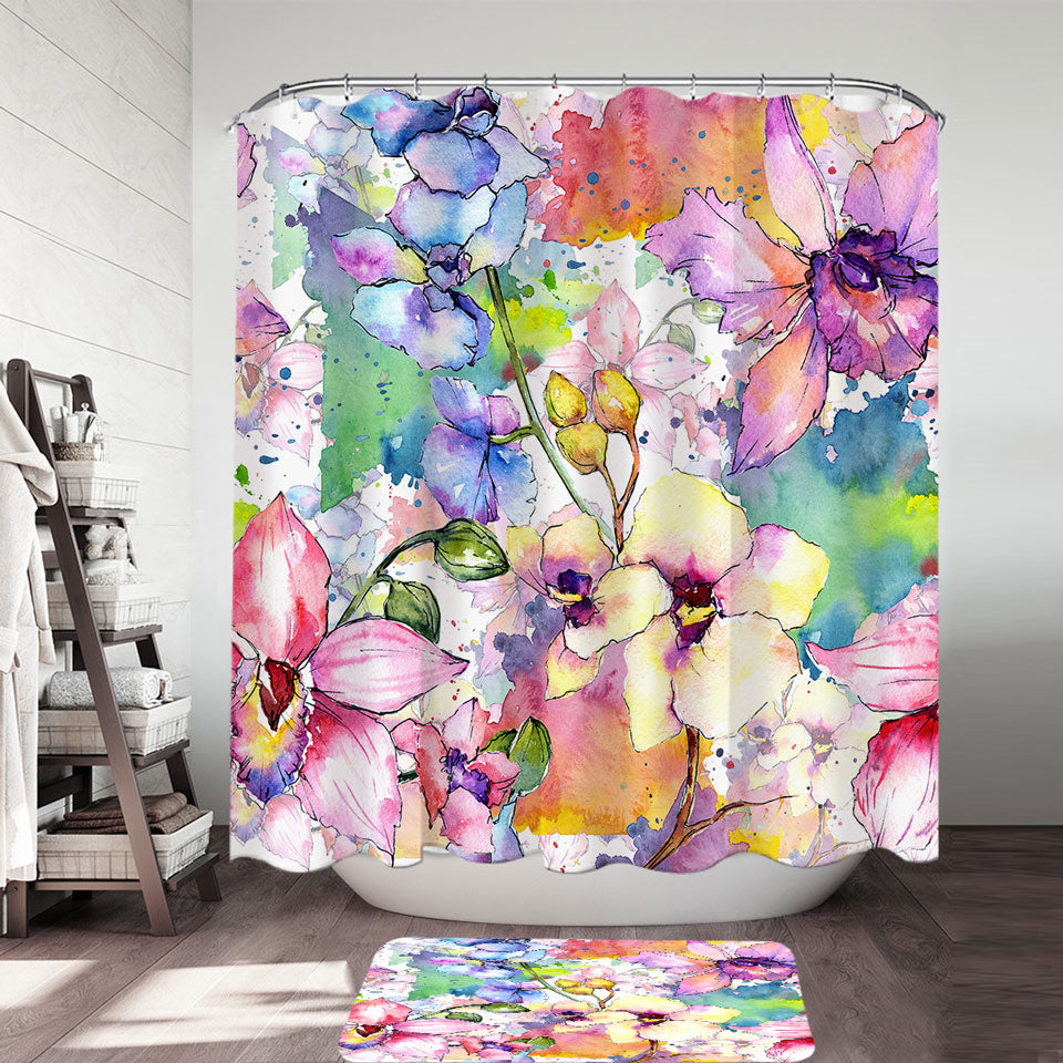 Art Shower Curtain Watercolor Art Painting Flowers