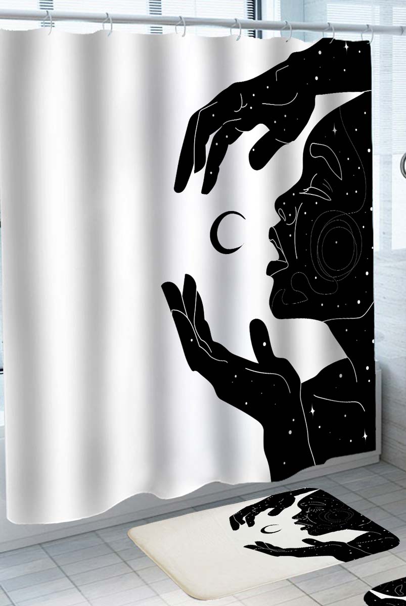 Art Silhouette Shower Curtain the Night Man Stars and Moon