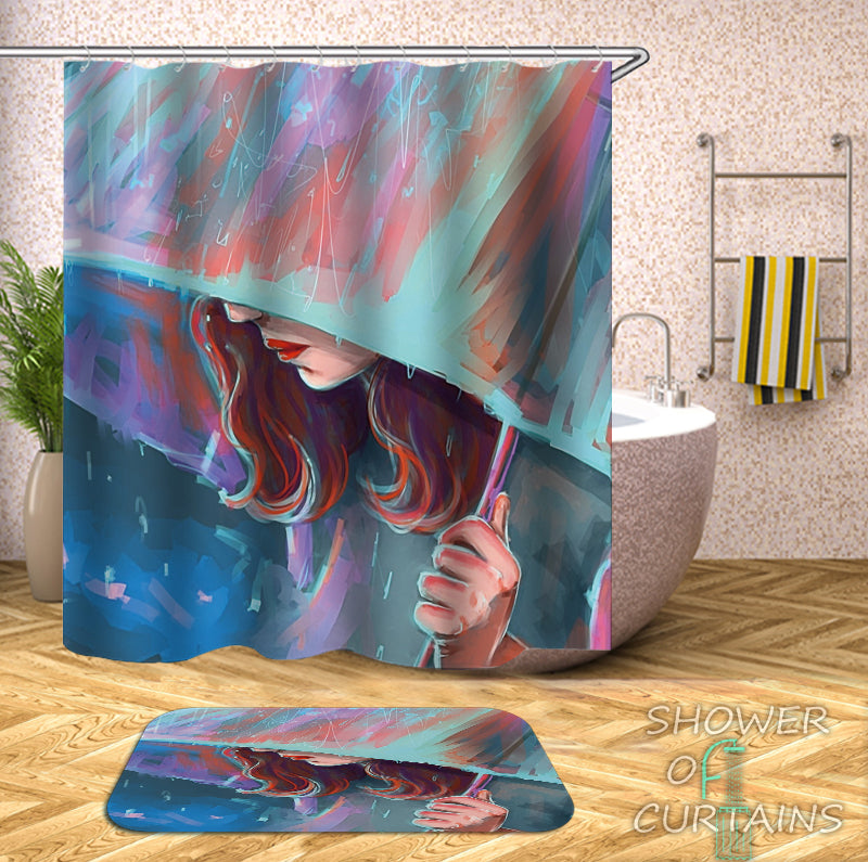 Art Painting Lady In The Rain - Art Shower Curtain