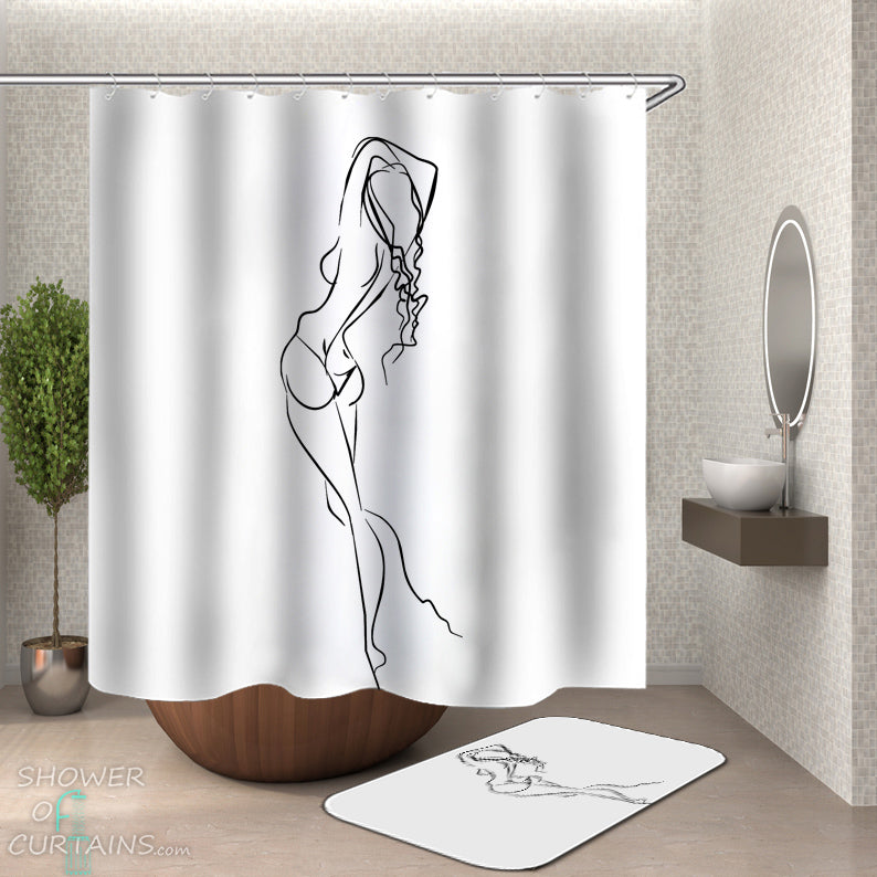 Art Sex Shower Curtain of Line Drawing Sexy Woman