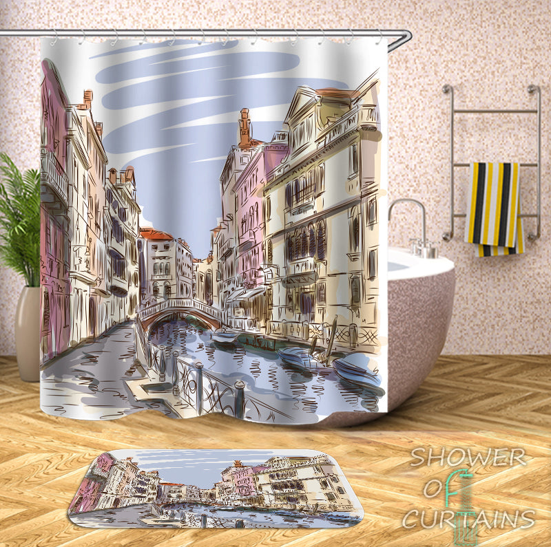 Art Shower Curtain - Color Drawing Venice
