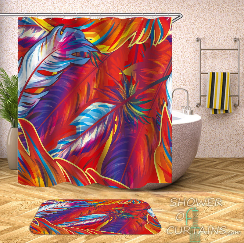 Art Shower Curtain - Fire Colors Feathers