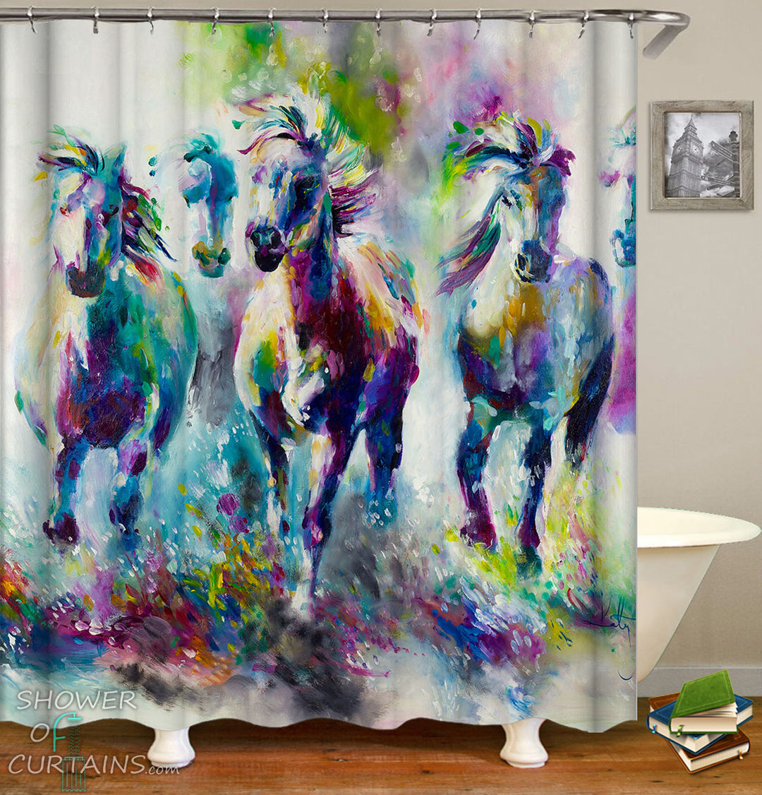 Art Shower Curtain - Horses Painting Art Shower Curtain