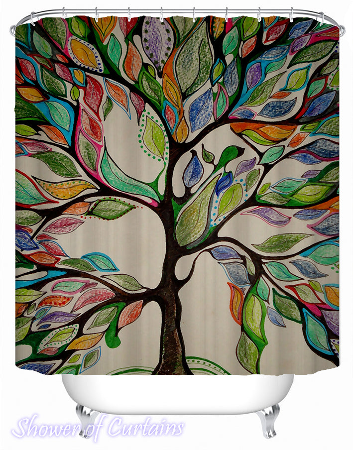 Art Shower Curtain - Multicolored Artwork Tree Shower Curtain