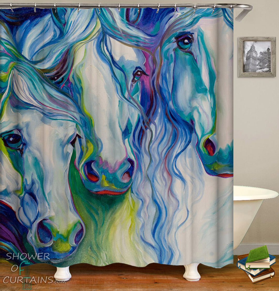 Art Shower Curtain of Art Painting Horses Shower Curtains