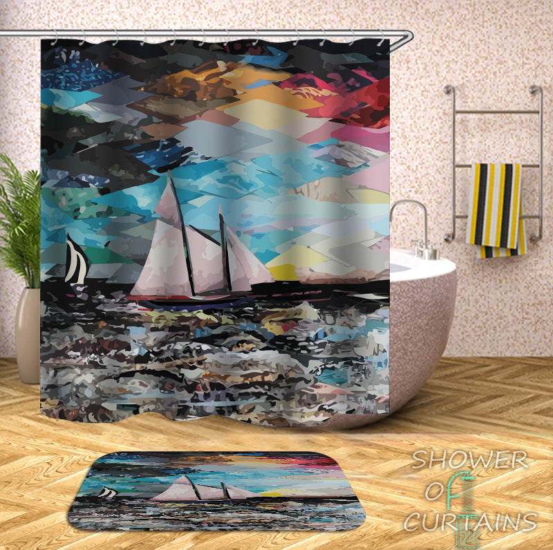 Art Shower Curtain of Art Painting Sailboat Shower Curtain