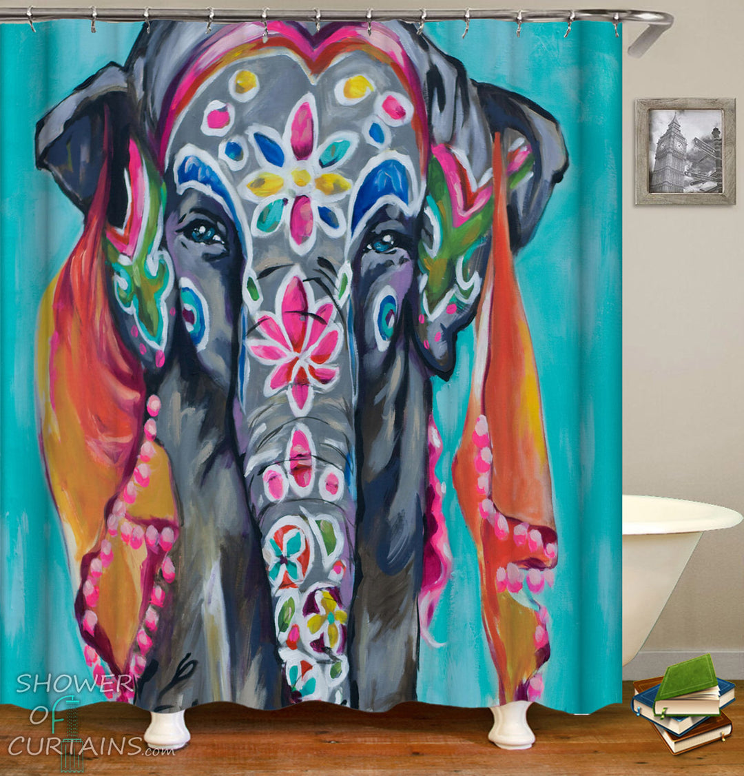 Art Shower Curtain of Colorful Indian Sari Elephant