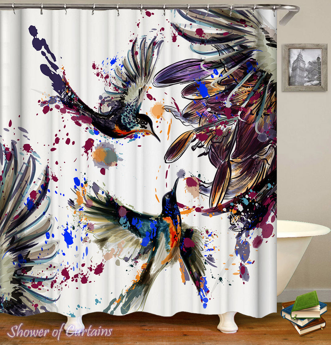 Art Shower Curtain of Dark Painting Hummingbird Shower Curtain