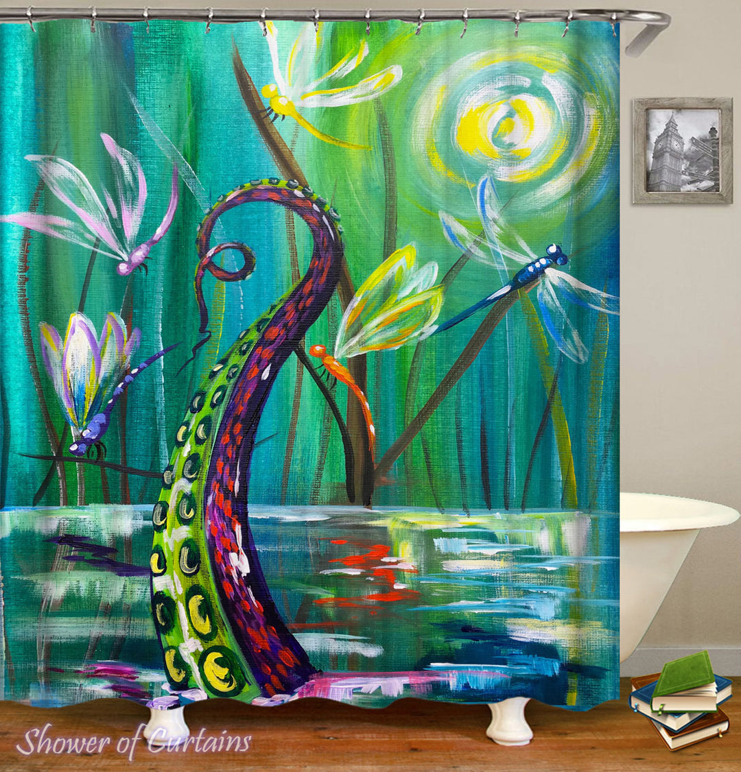 Art Shower Curtain of Dragonflies And Octopus’ Tentacle