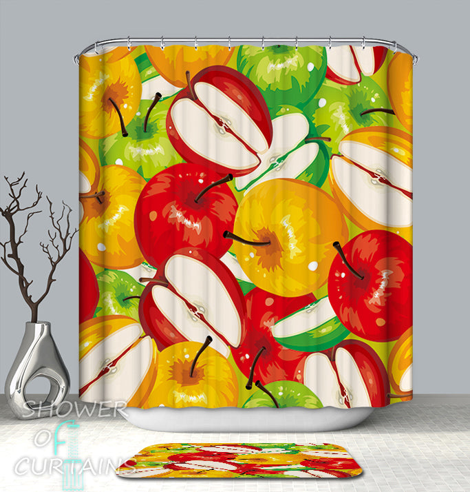 Art Shower Curtain of Three Color Apples