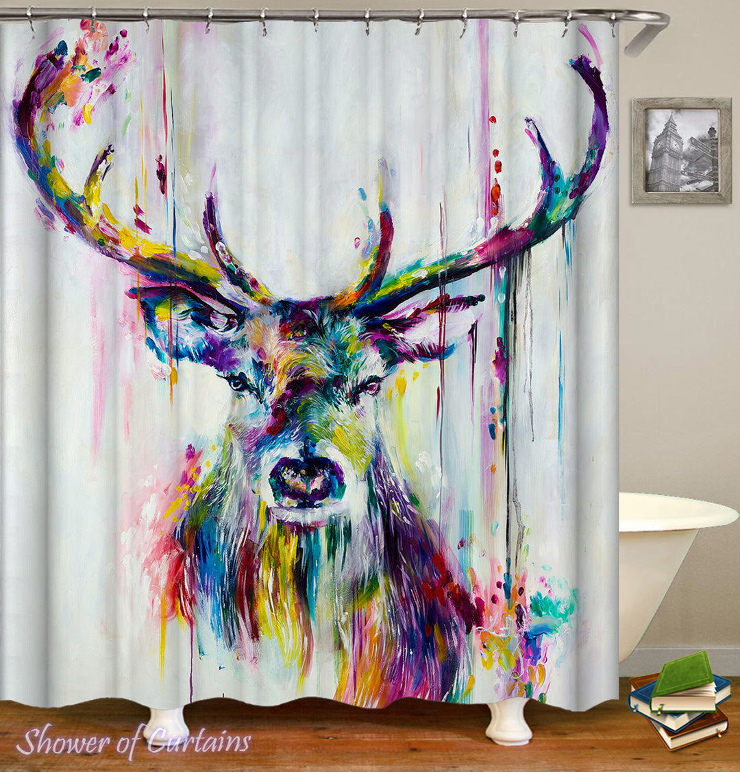 Art colorful shower curtains - Colorful Deer Painting