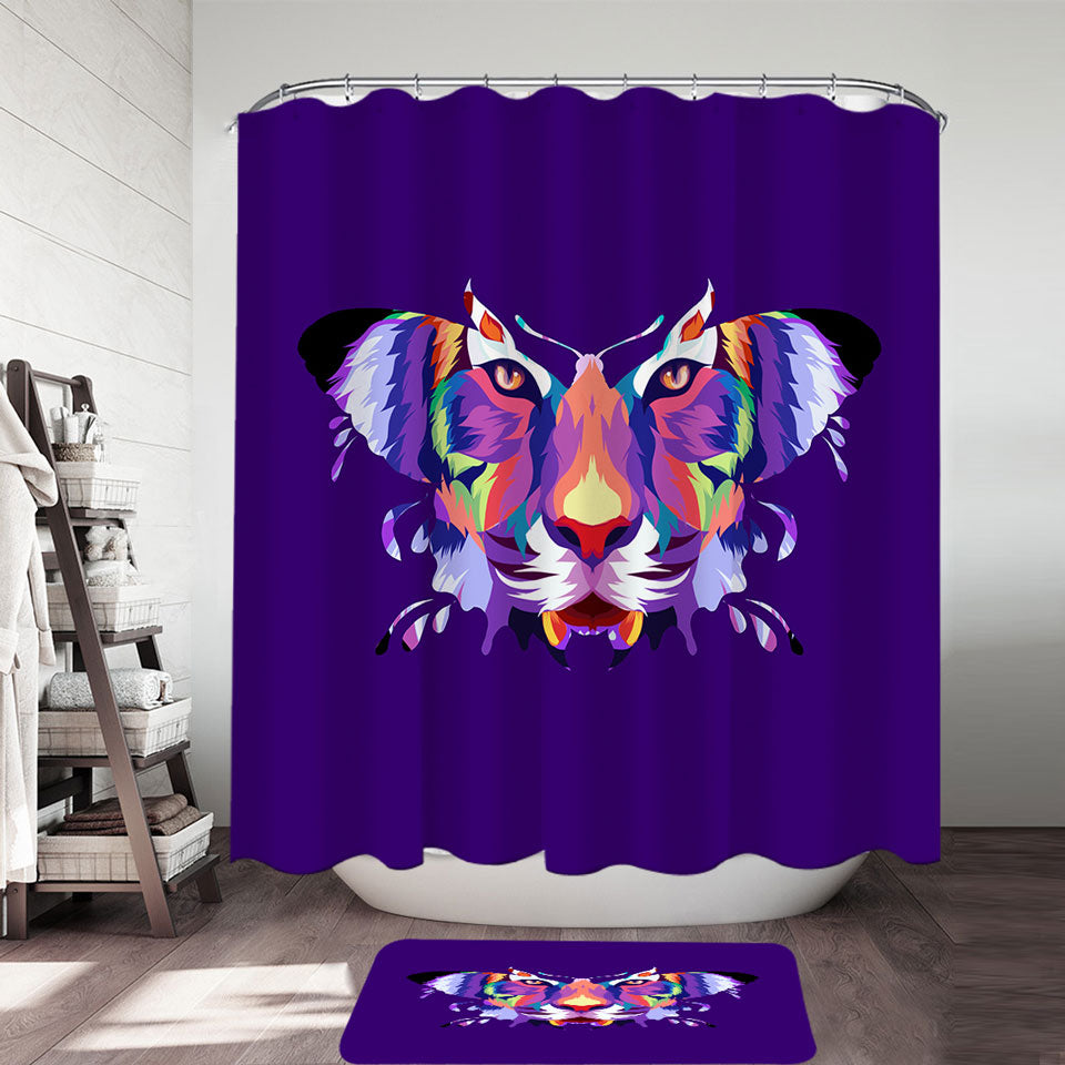 Artistic Colorful Butterfly Tiger Shower Curtain