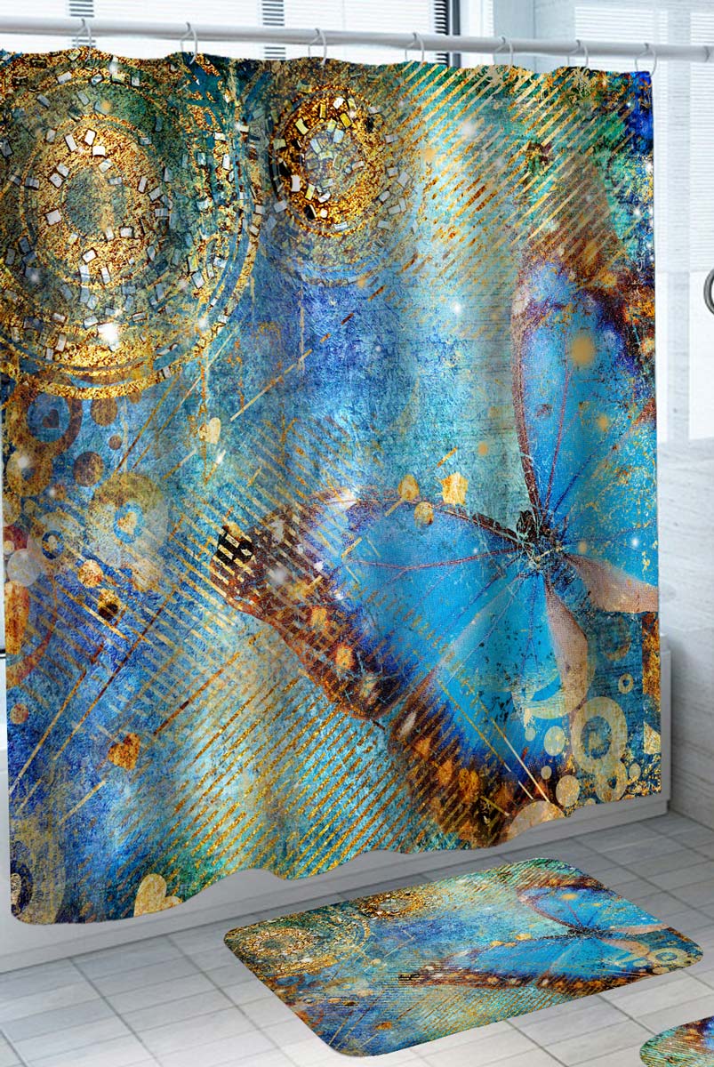 Artistic Creation Blue Butterfly Shower Curtain