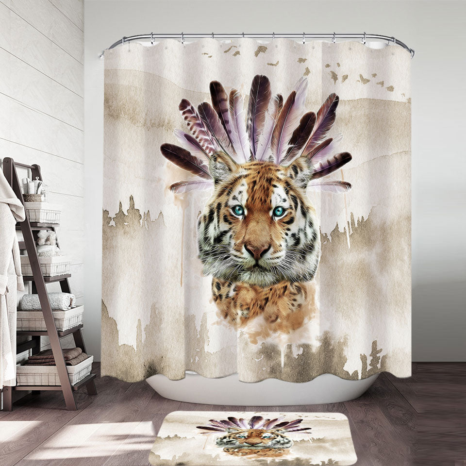 Artistic Native American Tiger Shower Curtains for Guys