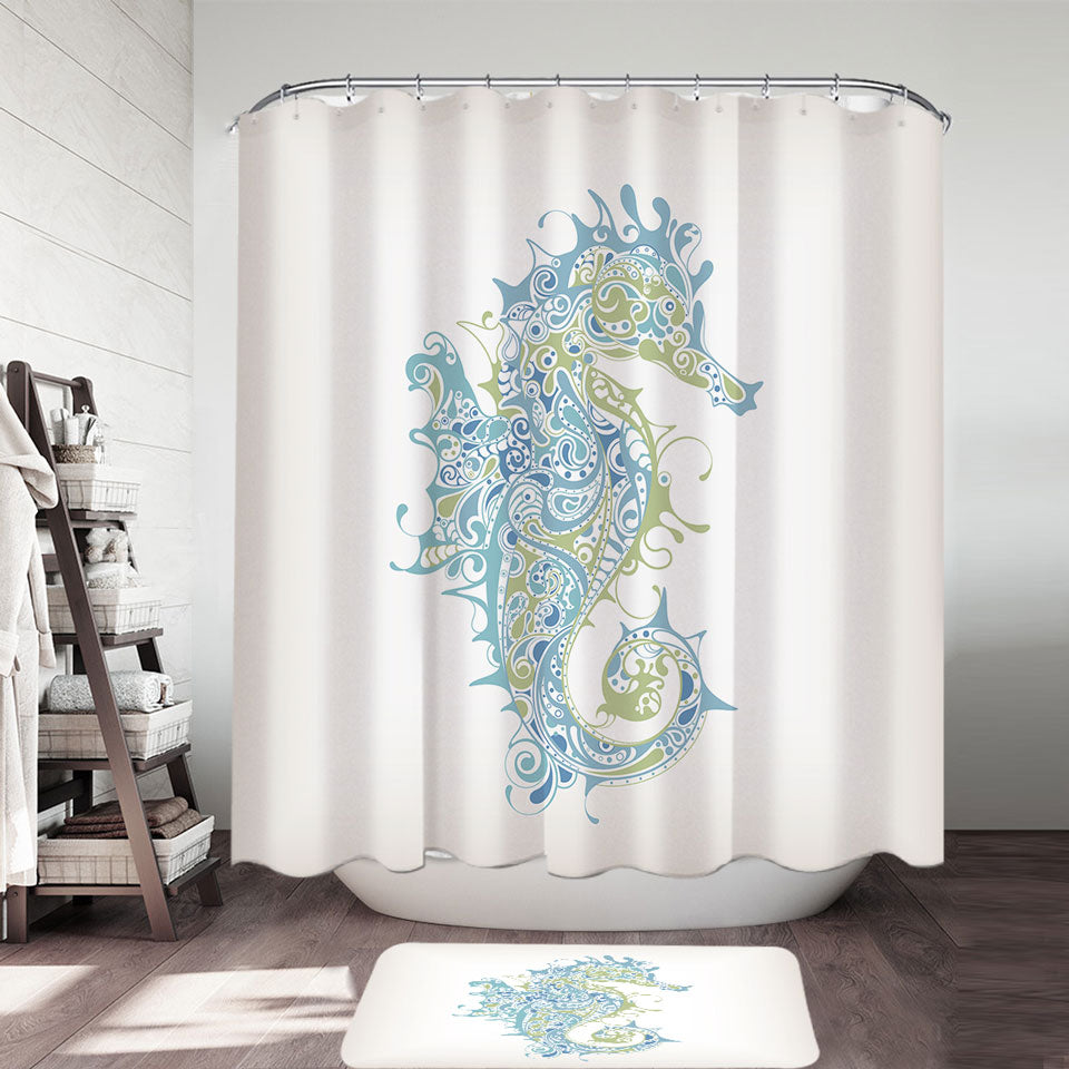 Artistic Shower Curtain Features Seahorse