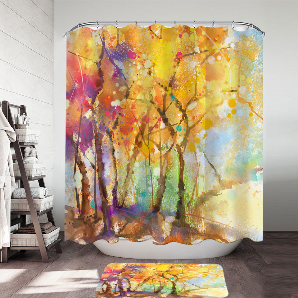 Artistic Shower Curtains Autumn Forest Shower Curtains and Bathroom Rugs