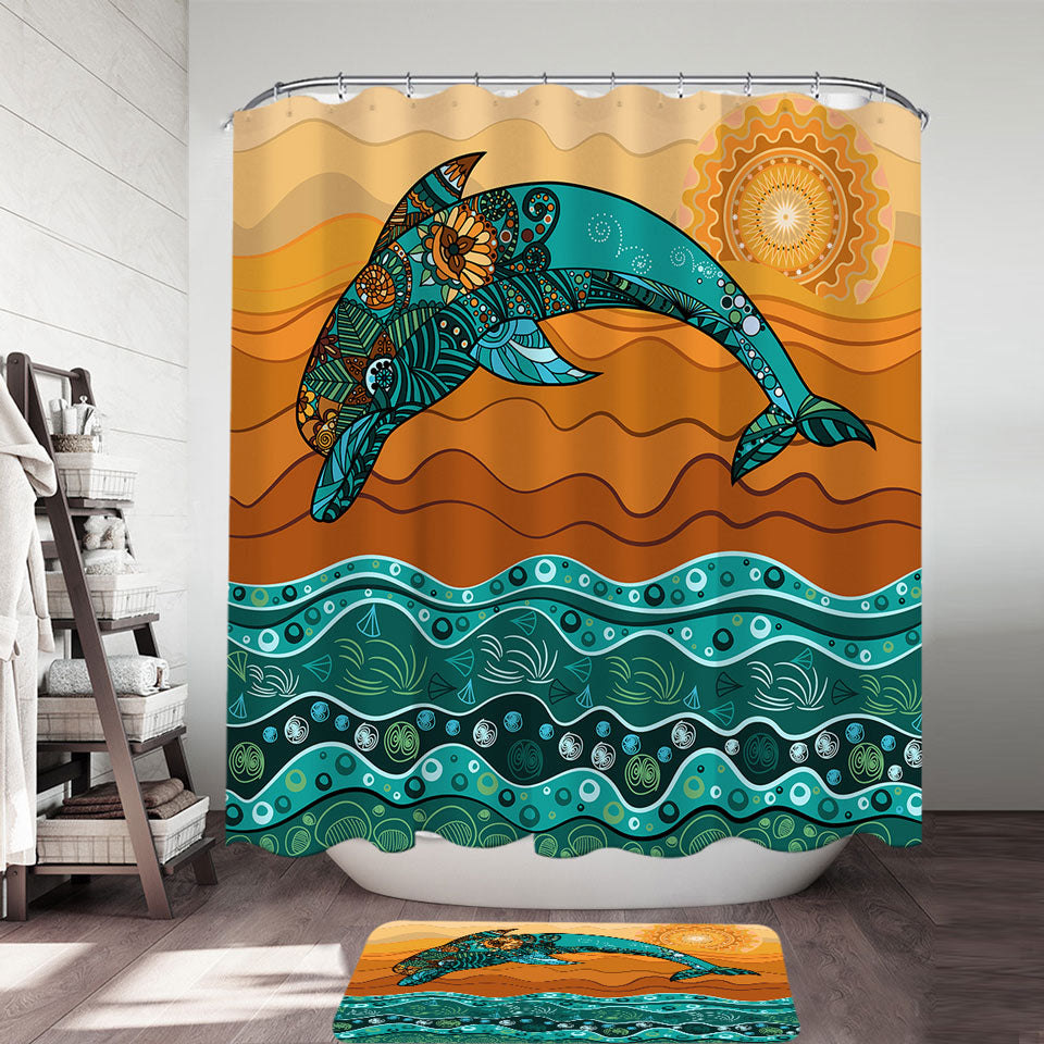 Artistic Shower Curtains Ocean and Dolphin