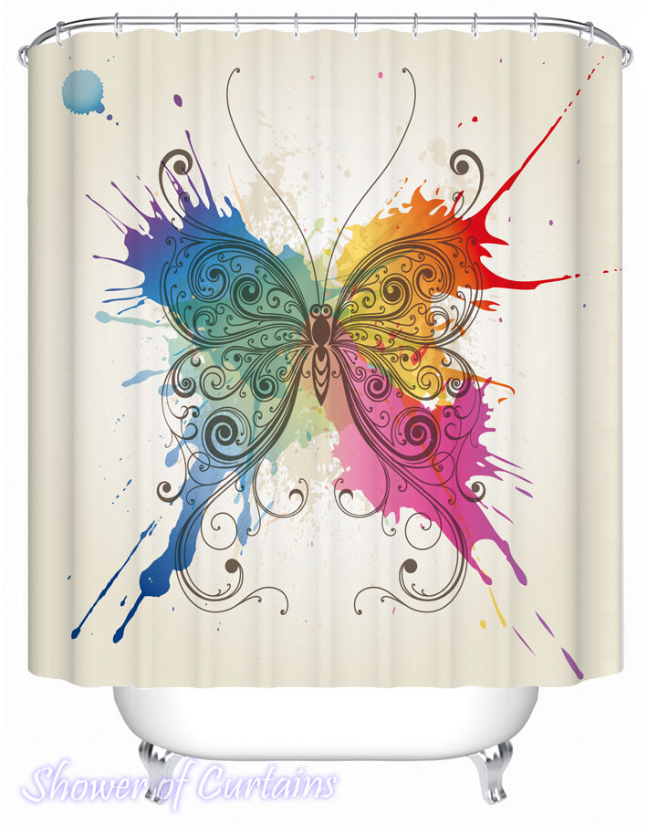 Artistic Paint Splash Butterfly Shower Curtains design