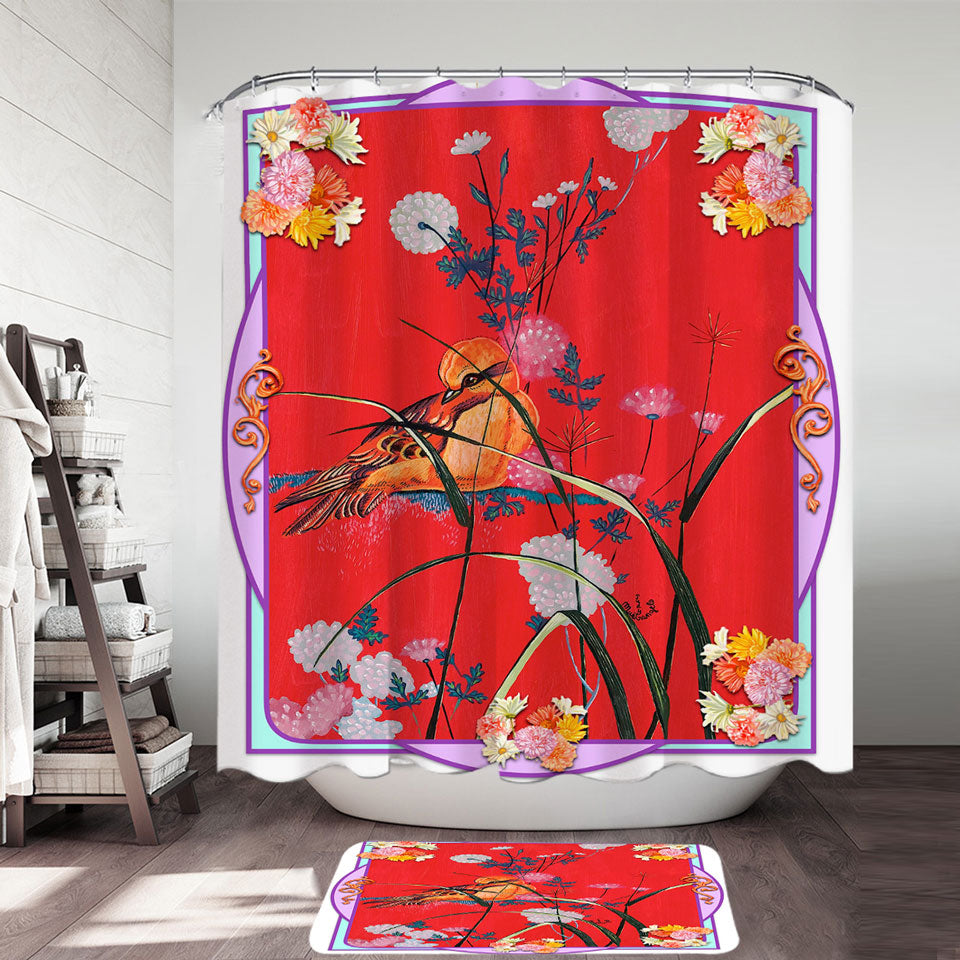 Asian Art Painting Bird Shower Curtain