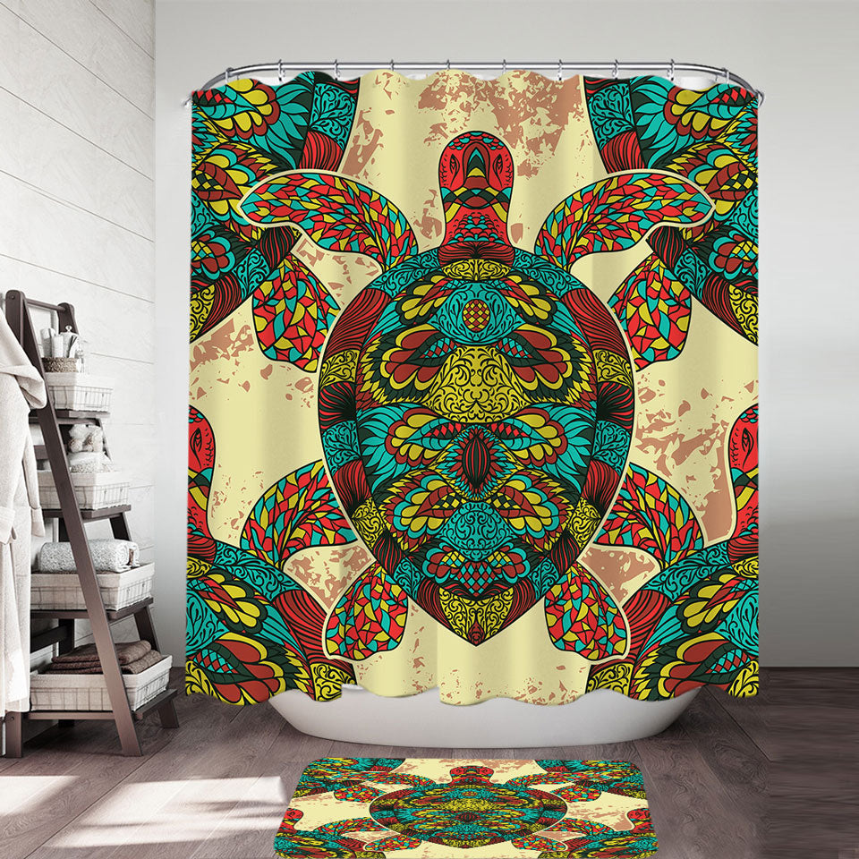 Asian Design Shower Curtain Multi Colored Turtle