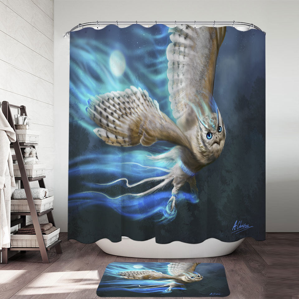 Athenas Cool White Owl Shower Curtain