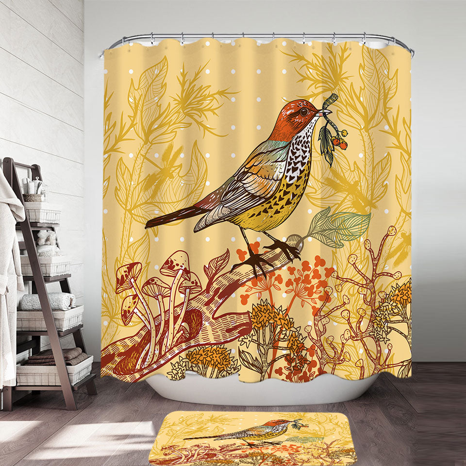 Autumn Colored Shower Curtains with Bird