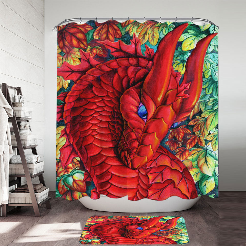 Autumn Leaves and Red Dragon Shower Curtain
