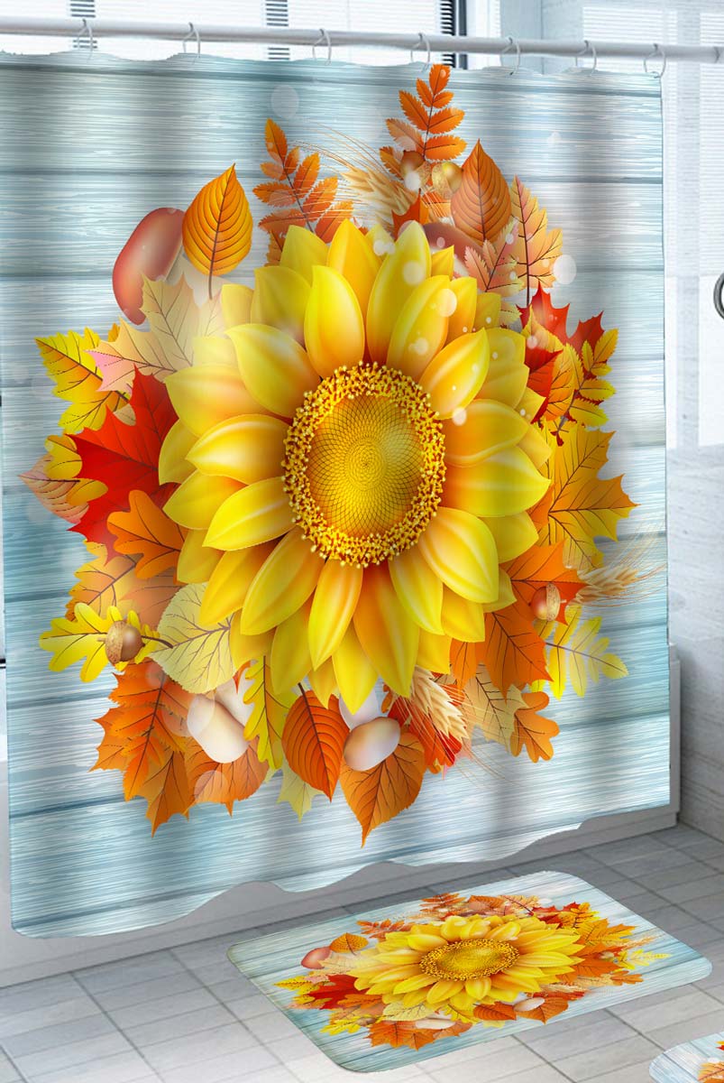 Autumn Shower Curtain Leaves and Sunflower