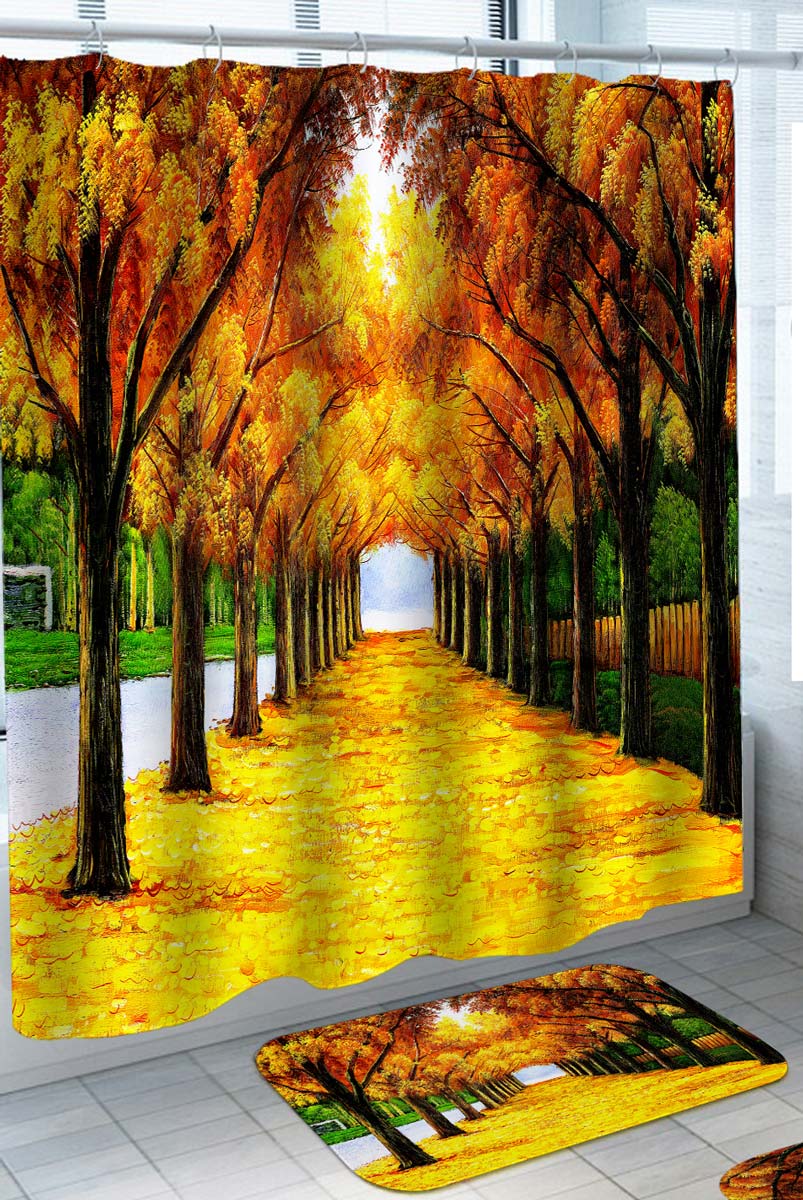 Autumn Shower Curtain with Fall Tree Avenue Painting