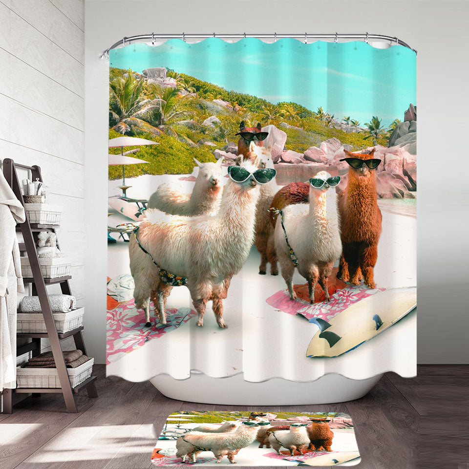 Awesome Funny Sunglasses Llamas Shower Curtain