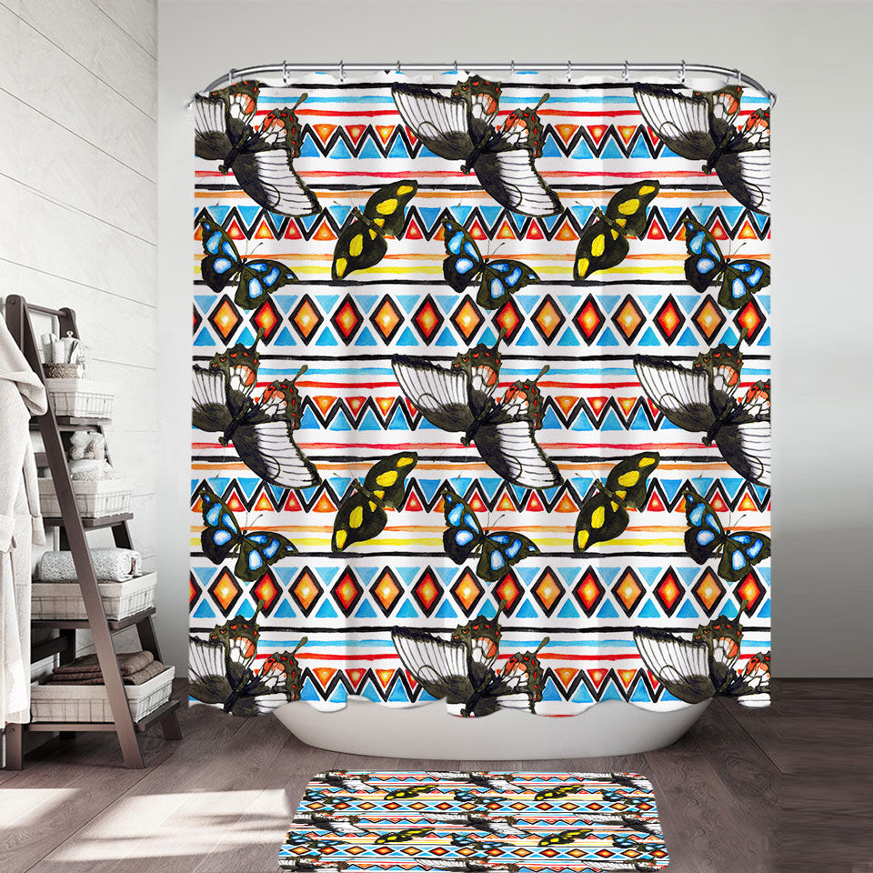 Aztec Shower Curtain Pattern and Butterflies