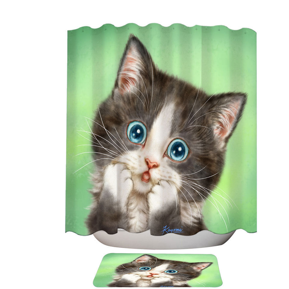 Baby Designs Shower Curtains Lovely Sweet Kitten over Green