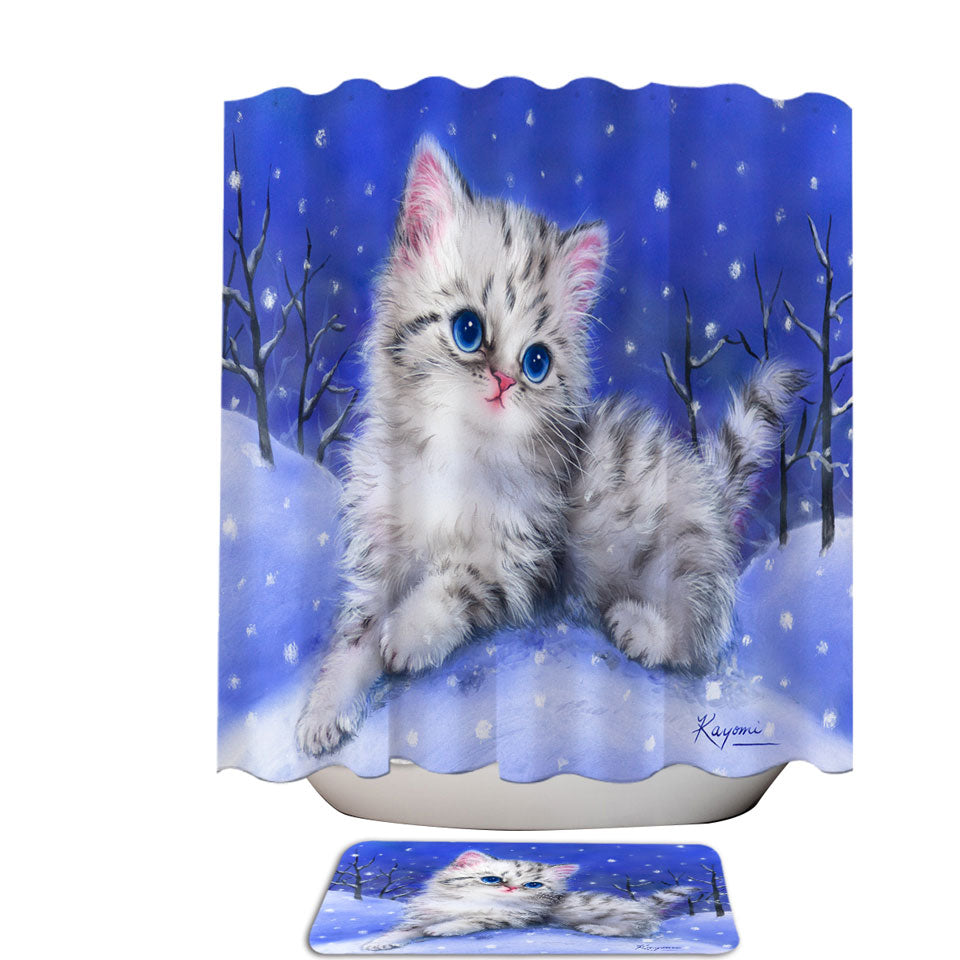 Baby Shower Curtains Blue Eyes Grey Kitten on Snow Hill