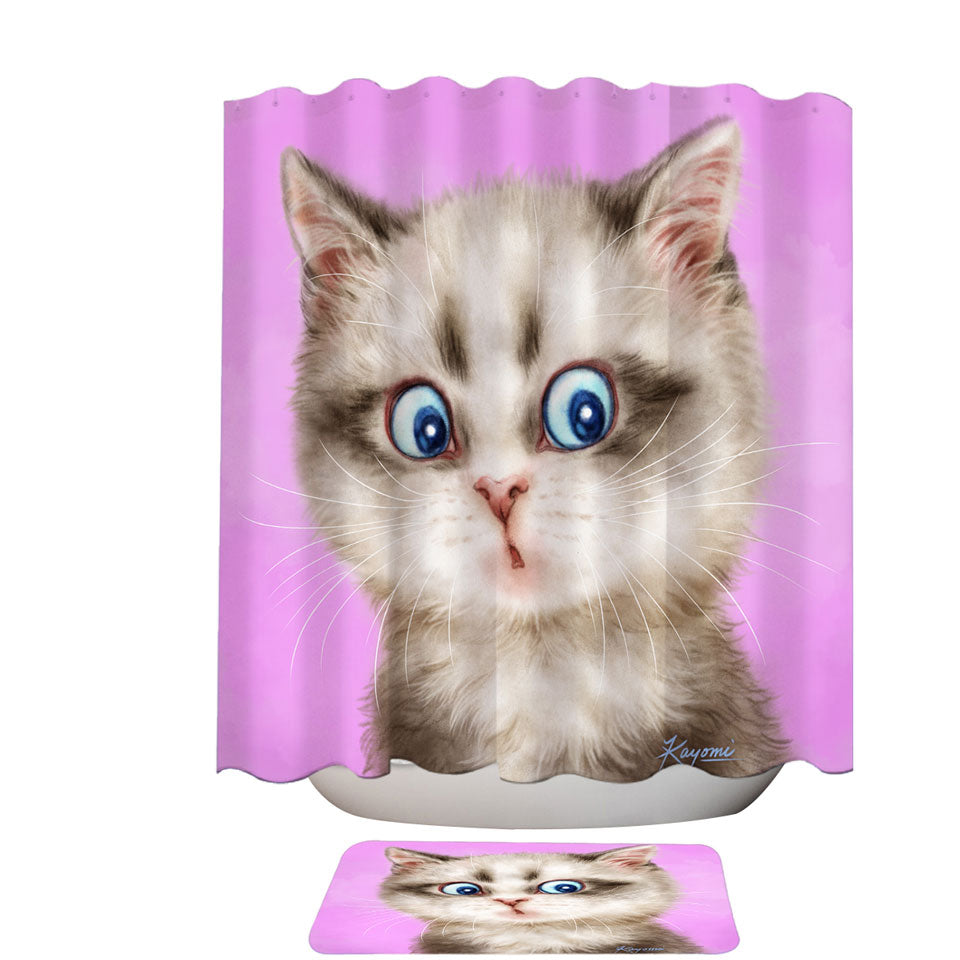 Bathroom Shower Curtains with Cats Cute and Funny Faces Amazed Kitten