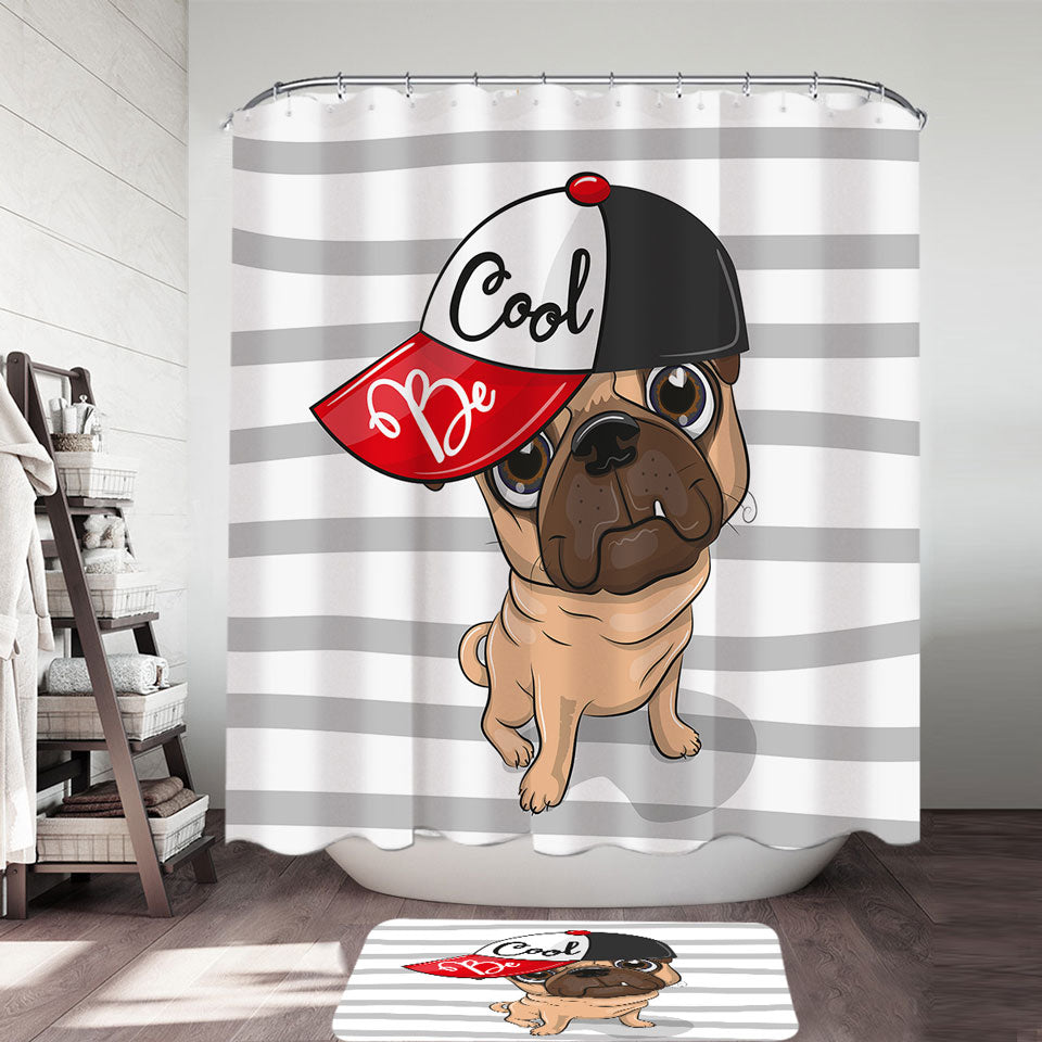 Be Cool Pug Dog Childrens Shower Curtains
