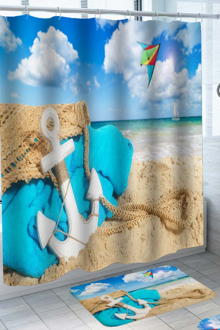 Beach Day Theme and Anchor Shower Curtain